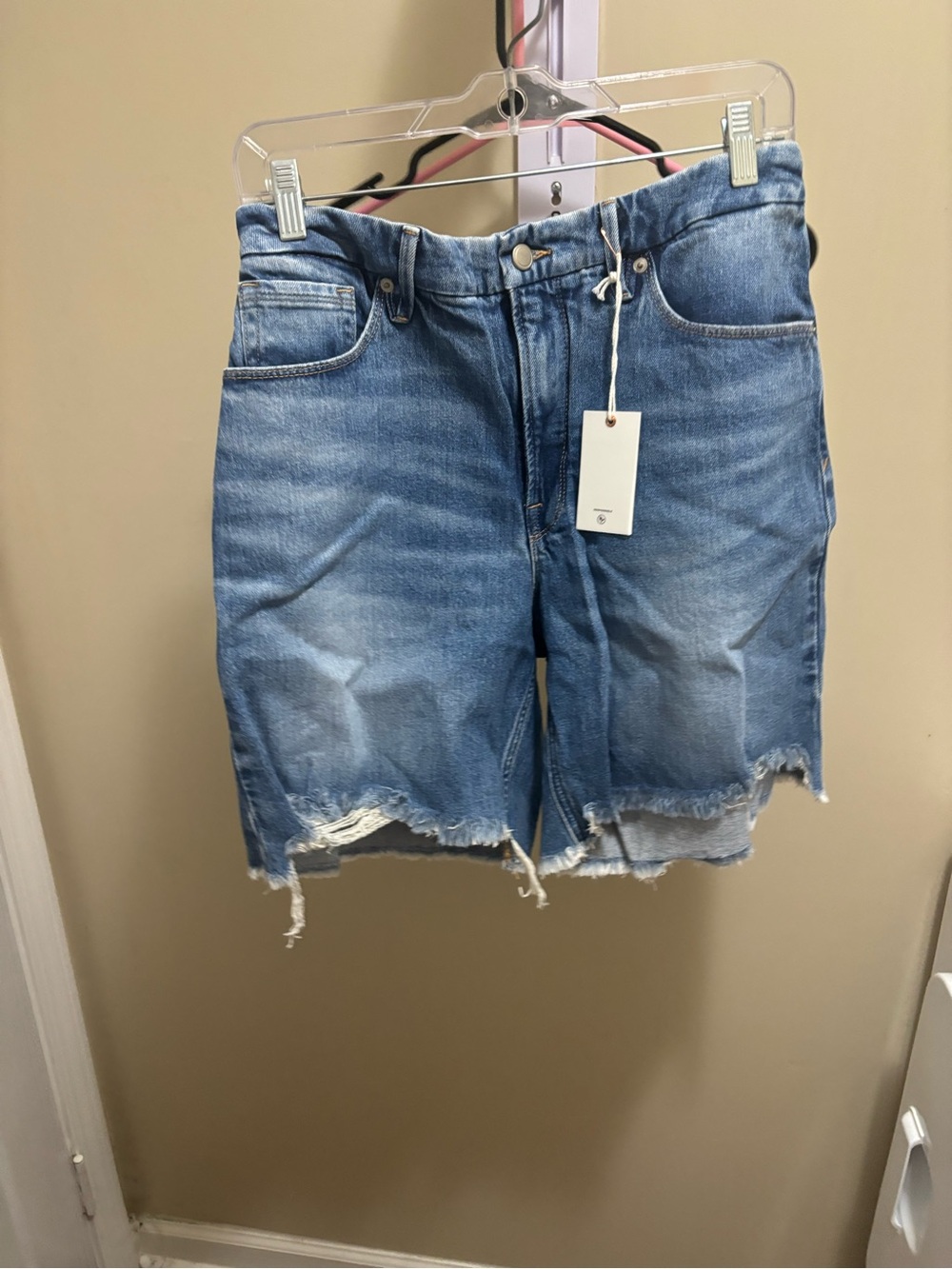 Good American Light Blue Distressed Denim Jean Shorts
